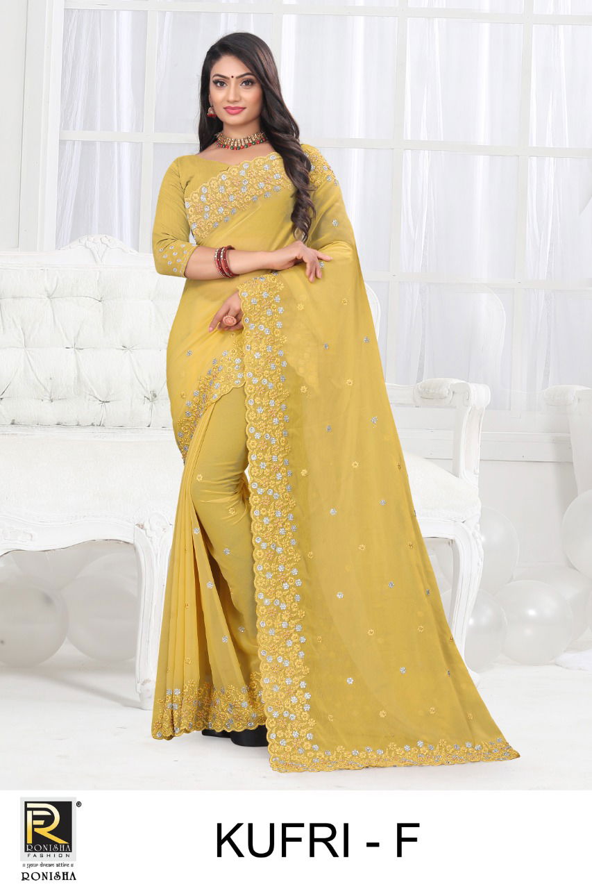 Ronisha Kufri Heavy Georgette Embroidery Designer Fancy Wear Saree Collection